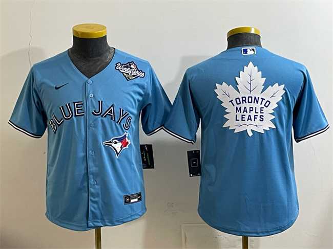 Youth Toronto Blue Jays & Leafs Blue 2025 World Series With White Leafs Logo Cool Base Stitched Baseball Jersey->mlb youth jerseys->MLB Jersey
