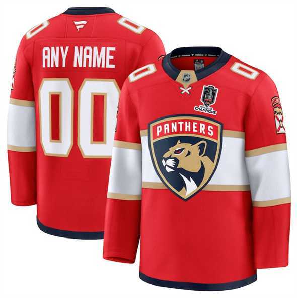 Mens Florida Panthers Custom Red Home 2025 Stanley Cup Champions Patch Stitched Jersey->customized nhl jersey->Custom Jersey