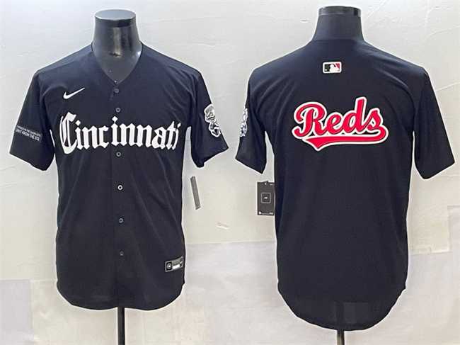 Mens Cincinnati Reds Team Big Logo Black Gothic Queen City Edition Vapor Premier Limited Stitched Baseball Jersey->cincinnati reds->MLB Jersey