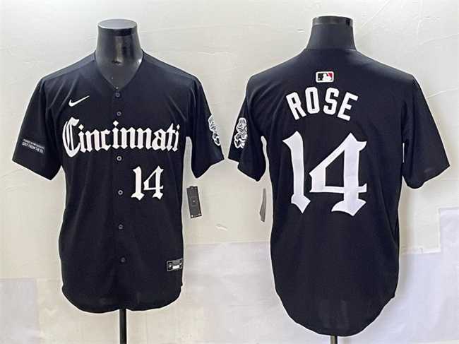 Mens Cincinnati Reds #14 Pete Rose Black Gothic Queen City Edition Vapor Premier Limited Stitched Baseball Jersey->cincinnati reds->MLB Jersey