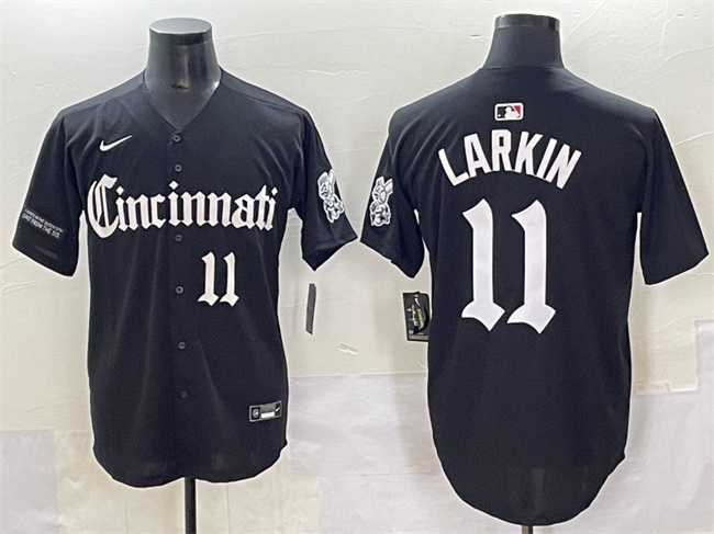 Mens Cincinnati Reds #11 Barry Larkin Black Gothic Queen City Edition Vapor Premier Limited Stitched Baseball Jersey->cincinnati reds->MLB Jersey