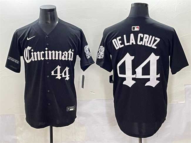 Mens Cincinnati Reds #44 Elly De La Cruz Black Gothic Queen City Edition Vapor Premier Limited Stitched Baseball Jersey->cincinnati reds->MLB Jersey