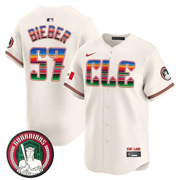Men%27s Cleveland Guardians #57 Shane Bieber Cream Mexico Vapor Premier Limited Stitched Baseball Jersey Dzhi->cleveland guardians->MLB Jersey