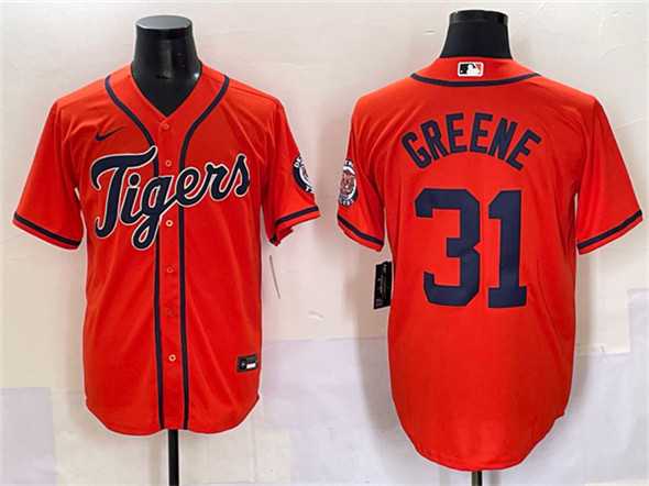 Men%27s Detroit Tigers #31 Riley Greene Orange With Patch Cool Base Stitched Baseball Jersey->detroit tigers->MLB Jersey