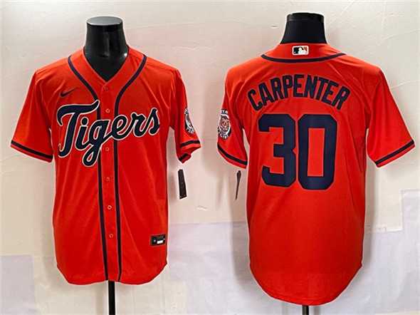 Men%27s Detroit Tigers #30 Kerry Carpenter Orange With Patch Cool Base Stitched Baseball Jersey->detroit tigers->MLB Jersey