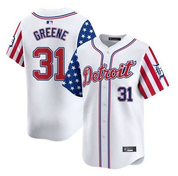 Men%27s Detroit Tigers #31 Riley Greene White 2025 Independence Day Vapor Premier Limited Stitched Baseball Jersey Dzhi->detroit tigers->MLB Jersey