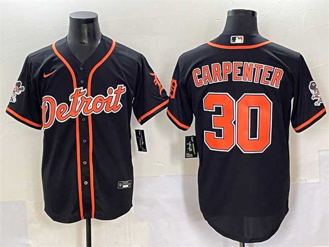Men%27s Detroit Tigers #30 Kerry Carpenter Black With Patch Cool Base Stitched Baseball Jersey->detroit tigers->MLB Jersey