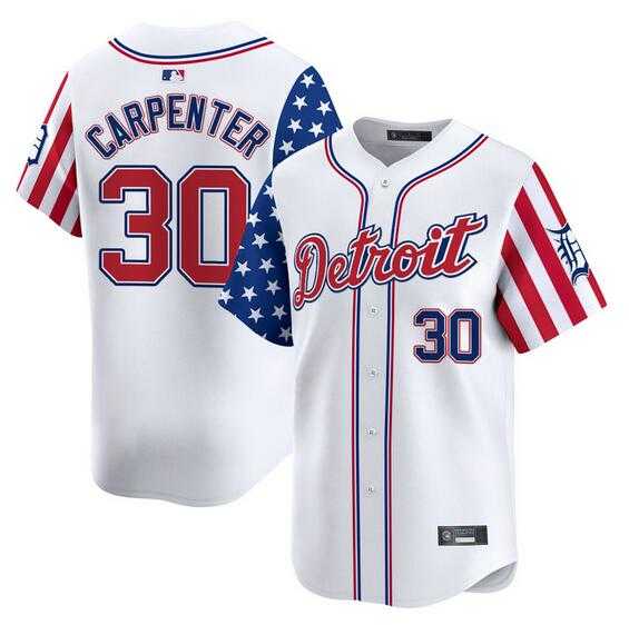 Men%27s Detroit Tigers #30 Kerry Carpenter White 2025 Independence Day Vapor Premier Limited Stitched Baseball Jersey Dzhi->detroit tigers->MLB Jersey