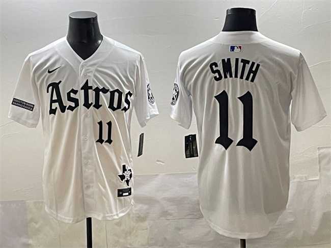 Men%27s Houston Astros #11 Cam Smith White Gothic %27Houston Born Barrio Raised%27 Limited Stitched Baseball Jersey->houston astros->MLB Jersey