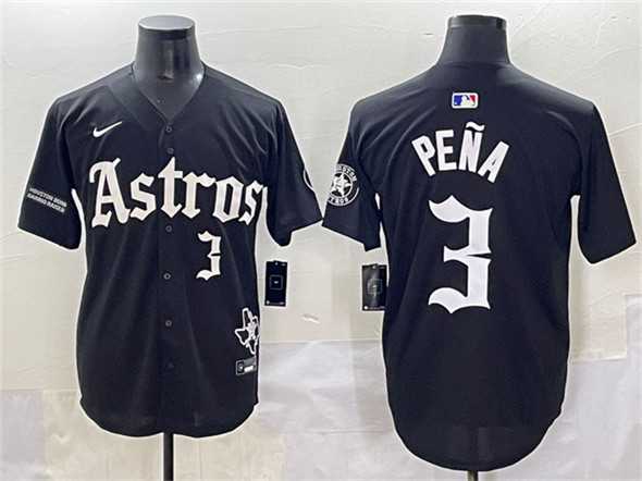 Men%27s Houston Astros #3 Jeremy Pena Black Gothic %27Houston Born Barrio Raised%27 Limited Stitched Baseball Jersey->houston astros->MLB Jersey