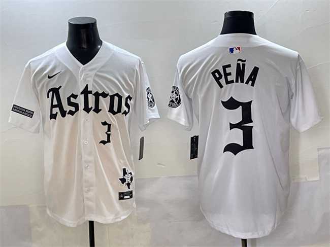 Men%27s Houston Astros #3 Jeremy Pena White Gothic %27Houston Born Barrio Raised%27 Limited Stitched Baseball Jersey->houston astros->MLB Jersey