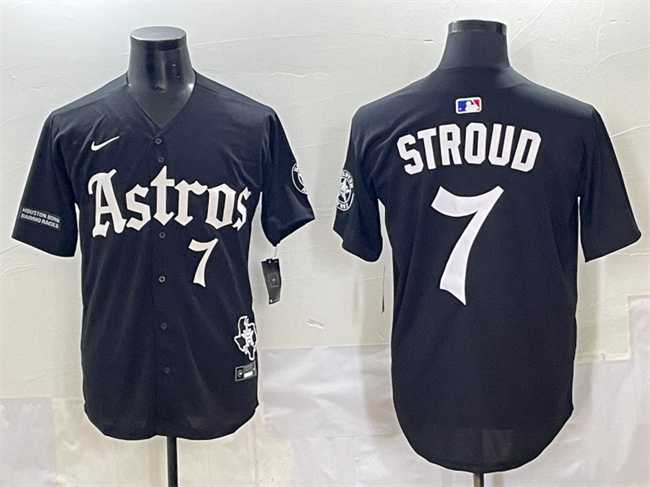 Men%27s Houston Astros #7 C.J. Stroud Black Gothic %27Houston Born Barrio Raised%27 Limited Stitched Baseball Jersey->houston astros->MLB Jersey