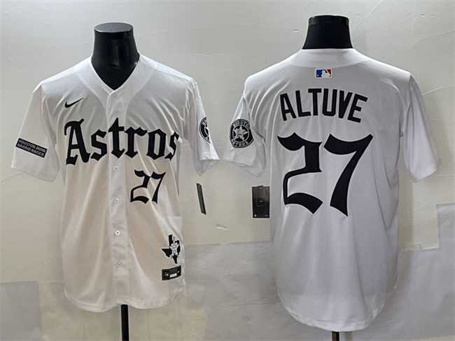 Men%27s Houston Astros #27 Jose Altuve White Gothic %27Houston Born Barrio Raised%27 Limited Stitched Baseball Jersey->houston astros->MLB Jersey
