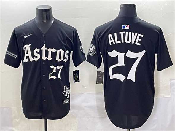 Men%27s Houston Astros #27 Jose Altuve Black Gothic %27Houston Born Barrio Raised%27 Limited Stitched Baseball Jersey->houston astros->MLB Jersey