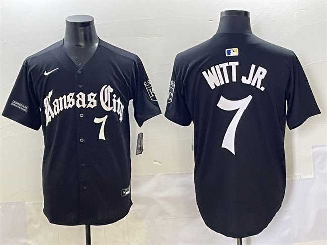 Mens Kansas City Royals #7 Bobby Witt Jr. Black Gothic Crown Edition Vapor Premier Limited Stitched Baseball Jersey->kansas city royals->MLB Jersey
