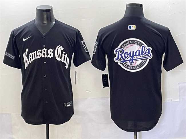 Mens Kansas City Royals Team Big Logo Black Gothic Crown Edition Vapor Premier Limited Stitched Baseball Jersey->kansas city royals->MLB Jersey