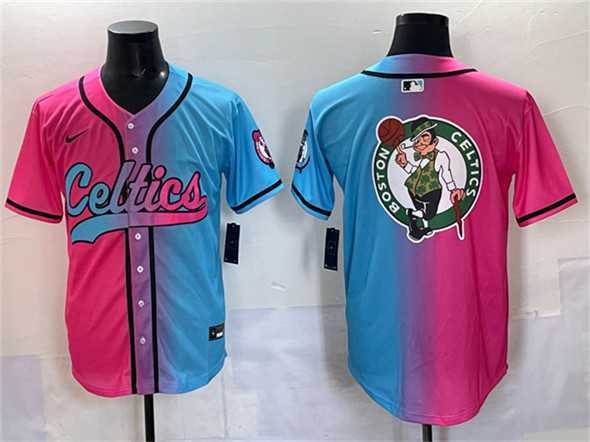 Mens Boston Celtics Team Big Logo Pink Blue Limited Stitched Baseball Jersey->boston celtics->NBA Jersey