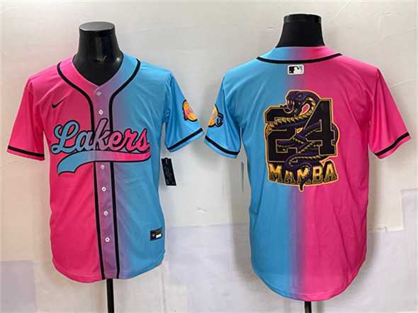 Men%27s Los Angeles Lakers Team Big Logo Pink Blue Limited Stitched Baseball Jersey->san antonio spurs->NBA Jersey