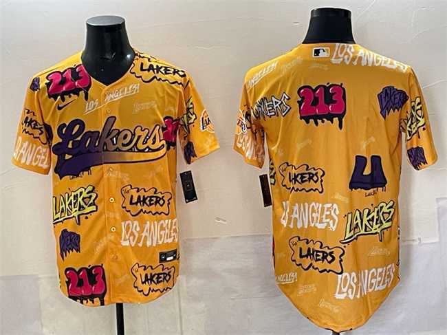 Men%27s Los Angeles Lakers Blank Yellow Limited Stitched Baseball Jersey->boston celtics->NBA Jersey
