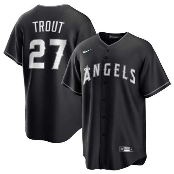 Mens Los Angeles Angels #27 Mike Trout Black Lights Out Limited Stitched Baseball Jersey Dzhi->los angeles angels->MLB Jersey