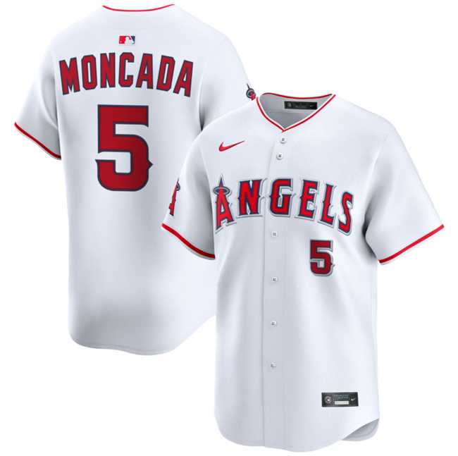 Mens Los Angeles Angels #5 Yoan Moncada White Home Limited Stitched Baseball Jersey Dzhi->los angeles angels->MLB Jersey
