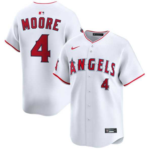 Mens Los Angeles Angels #4 Christian Moore White Home Limited Stitched Baseball Jersey Dzhi->los angeles angels->MLB Jersey