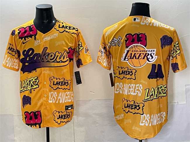 Men%27s Los Angeles Lakers Team Big Logo Yellow Limited Stitched Baseball Jersey->san antonio spurs->NBA Jersey