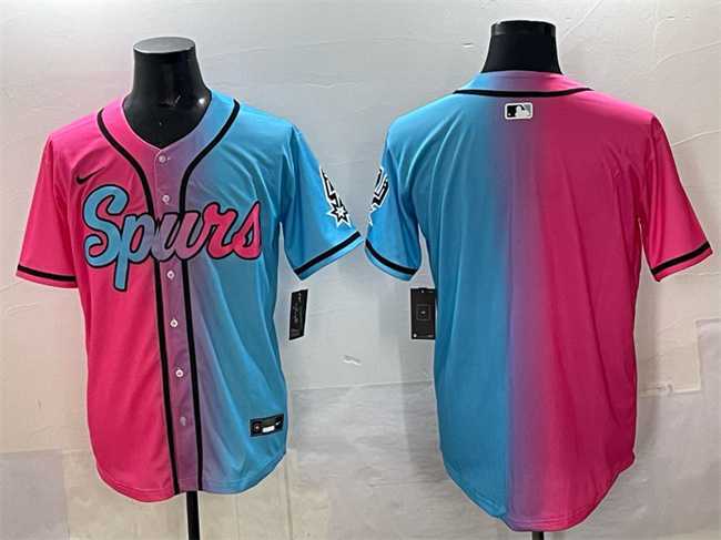 Men%27s San Antonio Spurs Blank Pink Blue Limited Stitched Baseball Jersey->dallas mavericks->NBA Jersey