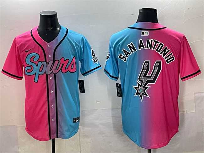 Men%27s San Antonio Spurs Team Big Logo Pink Blue Limited Stitched Baseball Jersey->dallas mavericks->NBA Jersey