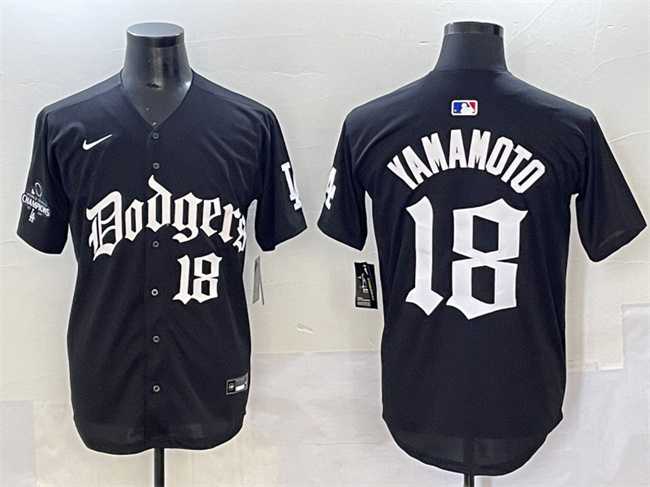 Men%27s Los Angeles Dodgers #18 Yoshinobu Yamamoto Black 2025 LA Gothic Style With 2024 World Series Champions Patch Vapor Premier Limited Stitched Baseball Jersey->los angeles dodgers->MLB Jersey