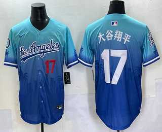 Men%27s Los Angeles Dodgers #17 Shohei Ohtani Japanese Blue 2025 City Connect Limited Stitched Jersey->los angeles dodgers->MLB Jersey