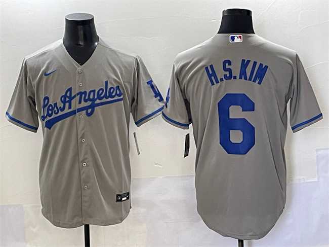 Men%27s Los Angeles Dodgers #6 H.S.Kim Gray Cool Base Stitched Baseball Jersey->los angeles dodgers->MLB Jersey