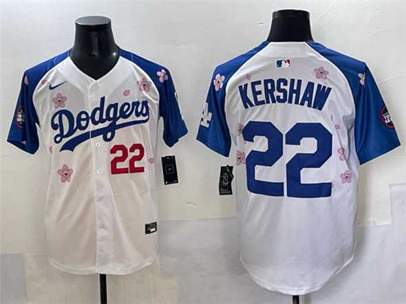 Men%27s Los Angeles Dodgers #22 Clayton Kershaw White Royal 2025 Tokyo Series Limited Stitched Baseball Jersey->los angeles dodgers->MLB Jersey