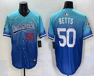 Men%27s Los Angeles Dodgers #50 Mookie Betts Blue 2025 City Connect Limited Stitched Jersey->los angeles dodgers->MLB Jersey