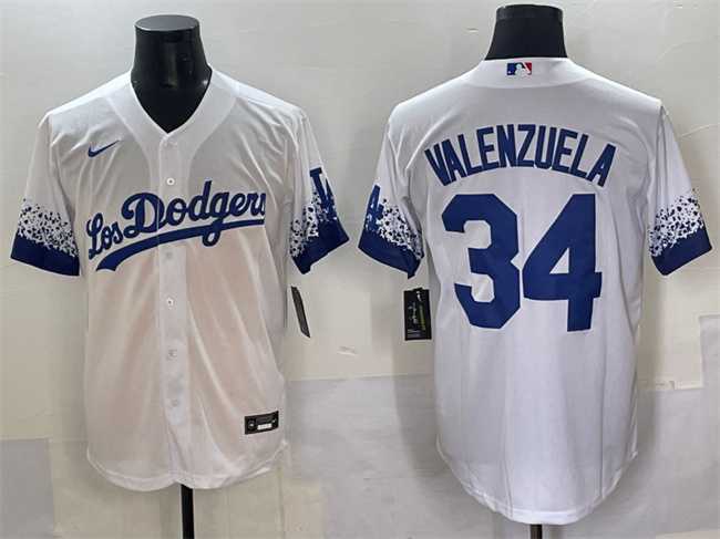 Men%27s Los Angeles Dodgers #34 Fernando Valenzuela White City Connect Cool Base Stitched Jersey->los angeles dodgers->MLB Jersey