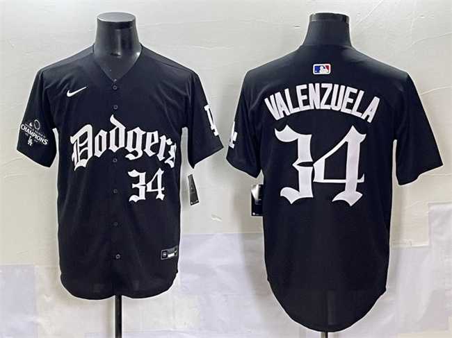 Men%27s Los Angeles Dodgers #34 Fernando Valenzuela Black 2025 LA Gothic Style With 2024 World Series Champions Patch Vapor Premier Limited Stitched Baseball Jersey->los angeles dodgers->MLB Jersey