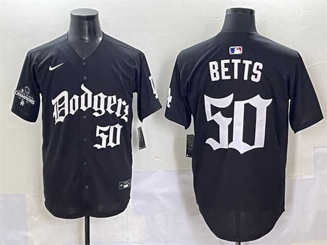 Men%27s Los Angeles Dodgers #50 Mookie Betts Black 2025 LA Gothic Style With 2024 World Series Champions Patch Vapor Premier Limited Stitched Baseball Jersey->los angeles dodgers->MLB Jersey