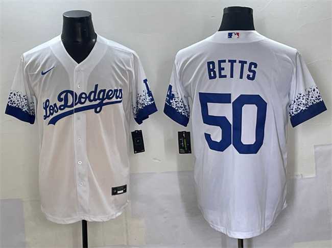 Men%27s Los Angeles Dodgers #50 Mookie Betts White City Connect Cool Base Stitched Jersey->los angeles dodgers->MLB Jersey