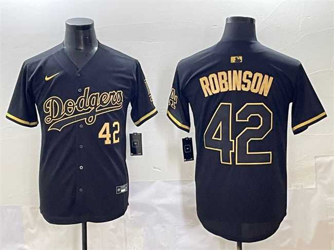 Men%27s Los Angeles Dodgers #42 Jackie Robinson Black Gold Limited Stitched Jersey->los angeles dodgers->MLB Jersey