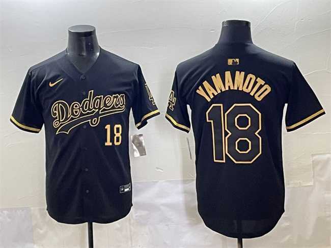 Men%27s Los Angeles Dodgers #18 Yoshinobu Yamamoto Black Gold Limited Stitched Jersey->los angeles dodgers->MLB Jersey