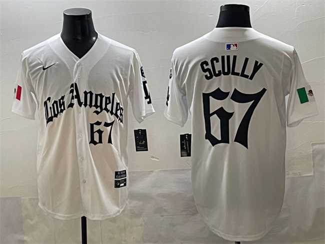 Men%27s Los Angeles Dodgers #67 Vin Scully White Mexico 2025 LA Gothic Style With Fernando Patch Vapor Premier Limited Stitched Baseball Jersey->los angeles dodgers->MLB Jersey