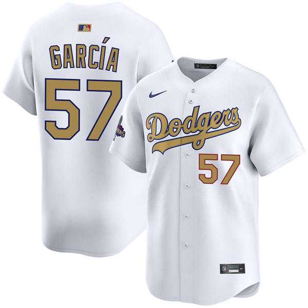 Mens Los Angeles Dodgers #57 Luis Garcia 2025 White Gold Collection Limited Jersey Dzhi->los angeles dodgers->MLB Jersey