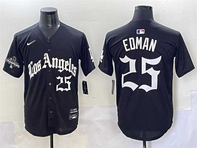 Men%27s Los Angeles Dodgers #25 Tommy Edman Black Mexico 2025 LA Gothic Style With 2024 World Series Champions Patch Vapor Premier Limited Stitched Baseball Jersey->los angeles dodgers->MLB Jersey