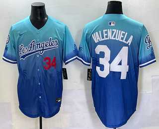 Men%27s Los Angeles Dodgers #34 Fernando Valenzuela Blue 2025 City Connect Limited Stitched Jersey->los angeles dodgers->MLB Jersey