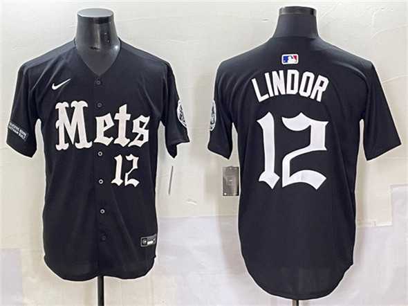 Men%27s New York Mets #12 Francisco Lindor Black %27Gotham Gothic Edition%27 Vapor Premier Limited Stitched Baseball Jersey->minnesota twins->MLB Jersey
