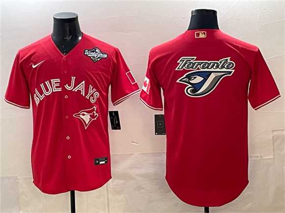 Mens Toronto Blue Jays Team Big Logo Red 2025 World Series Home Cool Base Stitched Jersey->toronto blue jays->MLB Jersey