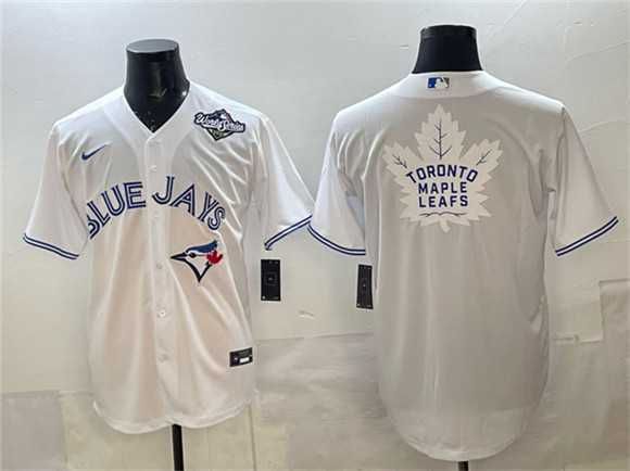 Mens Toronto Blue Jays & Leafs White 2025 World Series With White Leafs Logo Cool Base Stitched Jersey->toronto blue jays->MLB Jersey