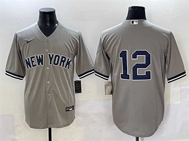 Men%27s New York Yankees #12 Trent Grisham Grey Cool Base Stitched Baseball Jersey->new york yankees->MLB Jersey