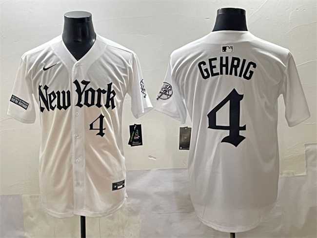 Men%27s New York Yankees #4 Lou Gehrig White %27Gothic Legacy Edition%27 Vapor Premier Limited Stitched Baseball Jersey->new york yankees->MLB Jersey