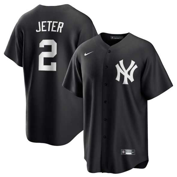 Men%27s New York Yankees #2 Derek Jeter Black Lights Out Limited Stitched Baseball Jersey Dzhi->new york mets->MLB Jersey